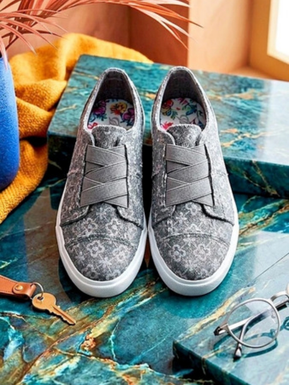 Blowfish Floral Gray Sparkle Sneakers
